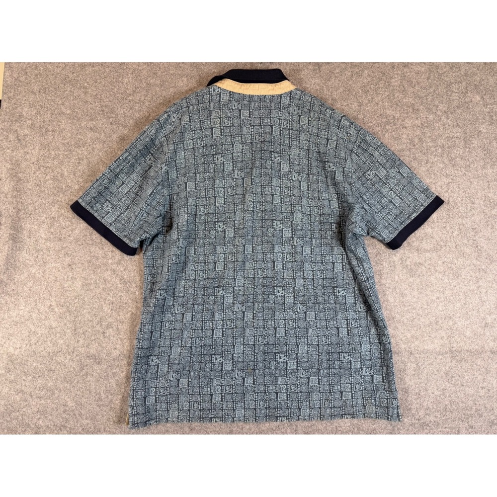 L.L. Bean Casco Bay Polo Mens Medium Blue Geometric Print Good Vintage 296549 - Picture 2 of 10